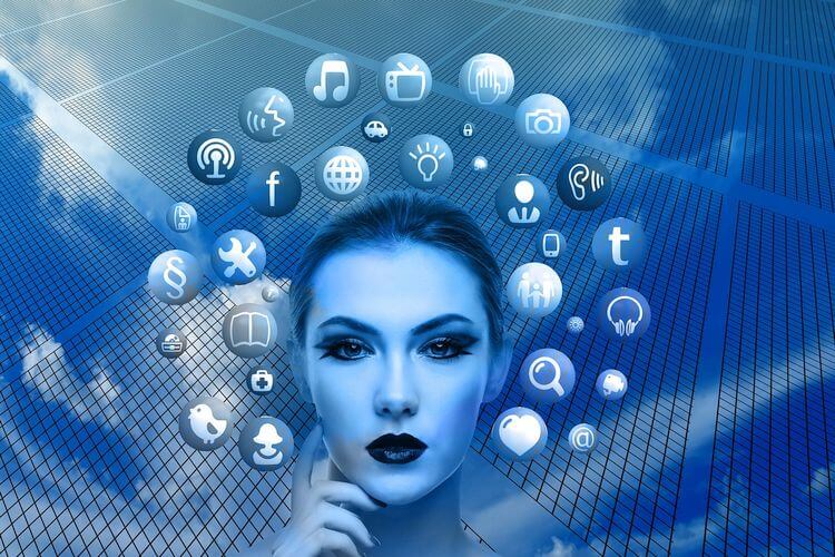 woman surrounded by social media icons