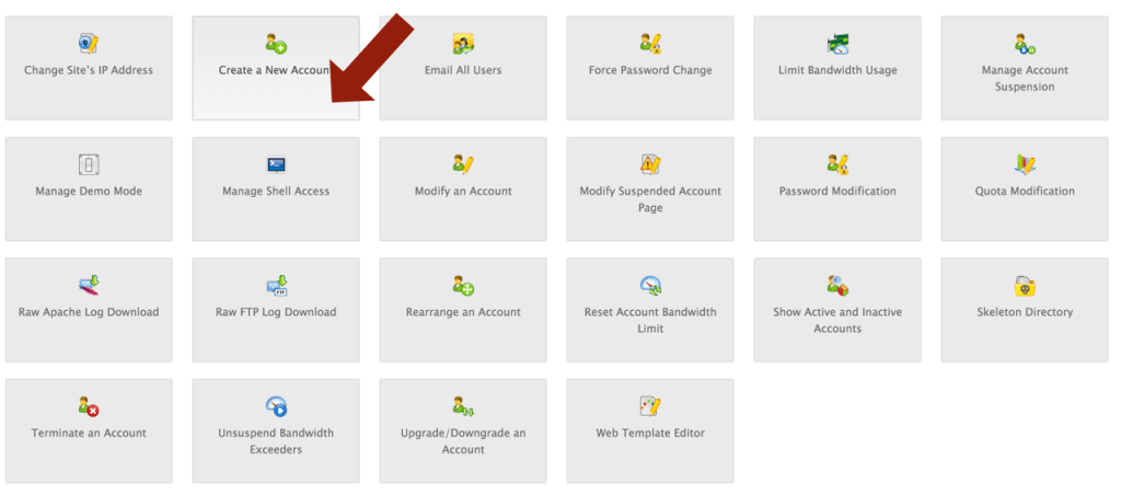 create new account - whm