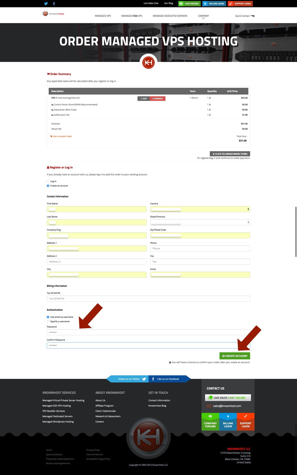 Knownhost Order Summary
