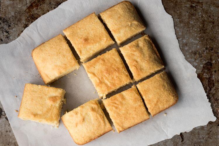 sliced loaf of cornbread