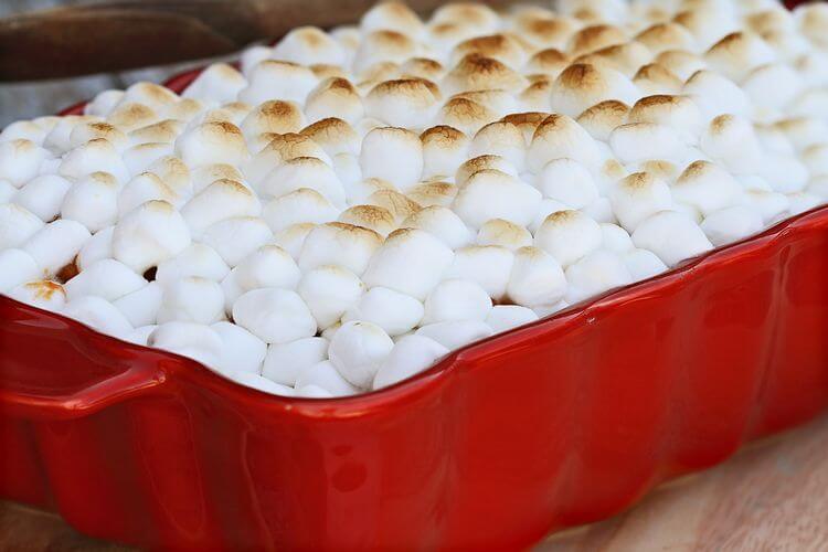 yams with mini marshmallows baked on top