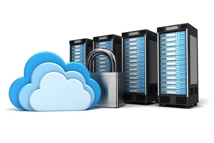 clouds with padlock and server computers