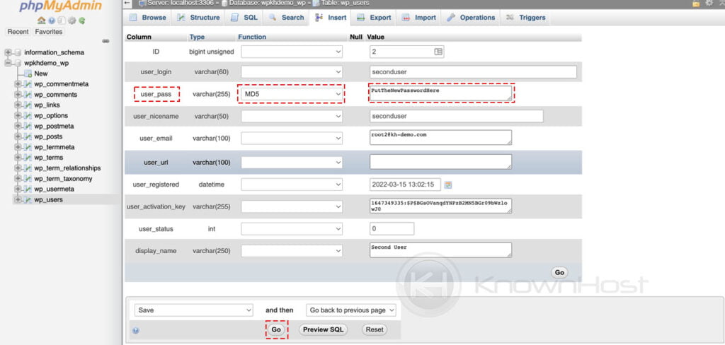 reset wordpress via phpMyAdmin