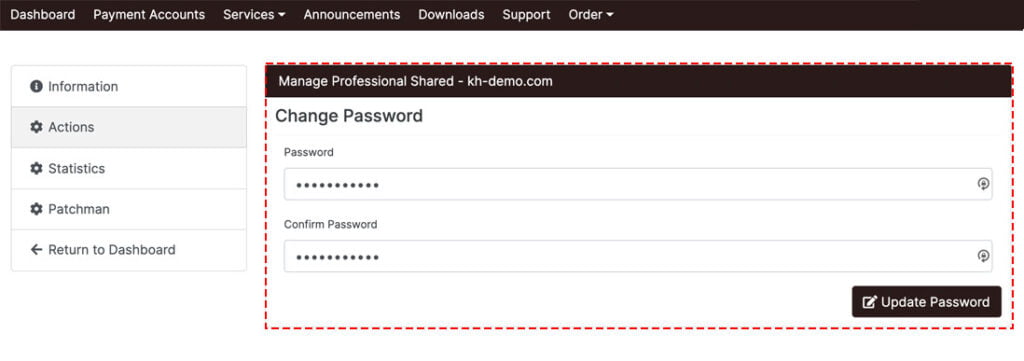 enter new password click on save clientarea