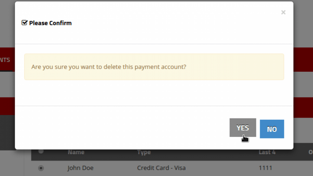 Delete payment account