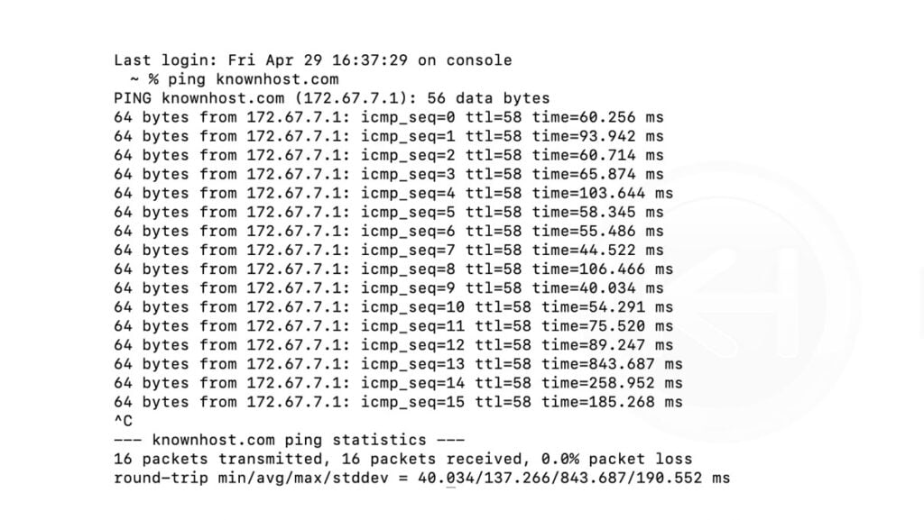 ping known host