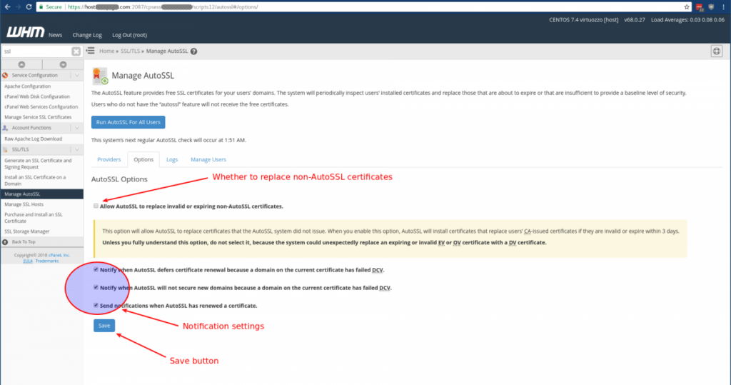 Manage AutoSSL