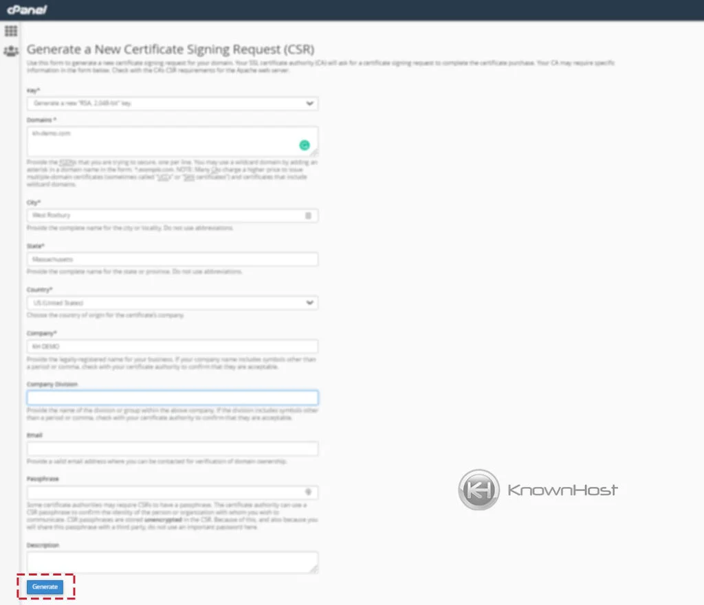 How-to-generate-CSR-for-new-SSL-in-cPanel