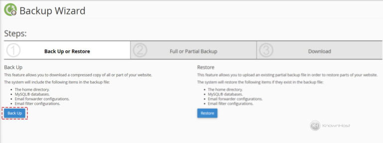 How to Take Full Backup using Backup Wizard in cPanel? - KnownHost