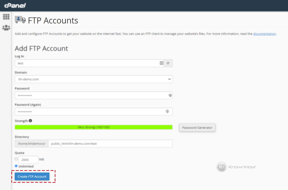 How To Create an FTP Account in cPanel? - KnownHost