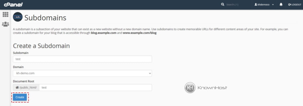 click-on-create-sub-domain