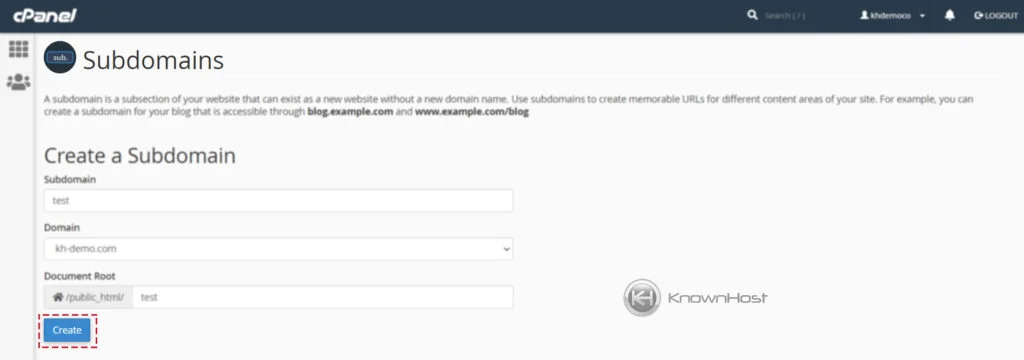 click-on-create-sub-domain