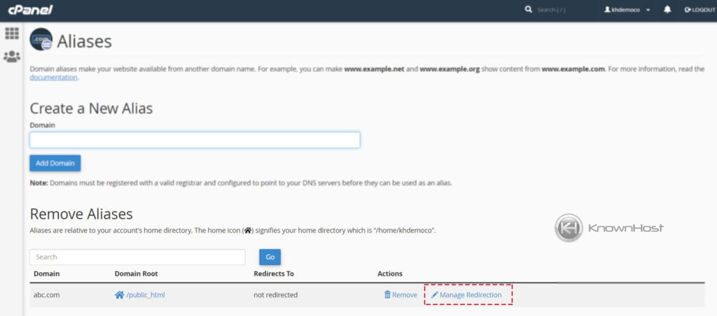 click-on-manage-alias-redirection
