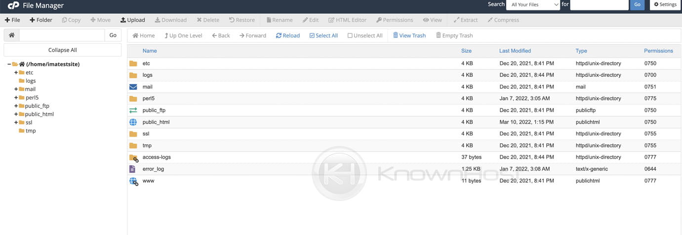 cpanel file manager interface