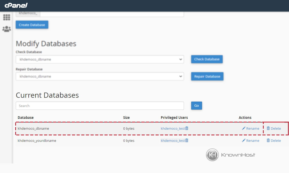 How to create MySQL Database and User in cPanel? - KnownHost