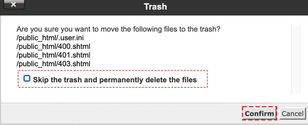 how to delete the files directory in the cpanel
