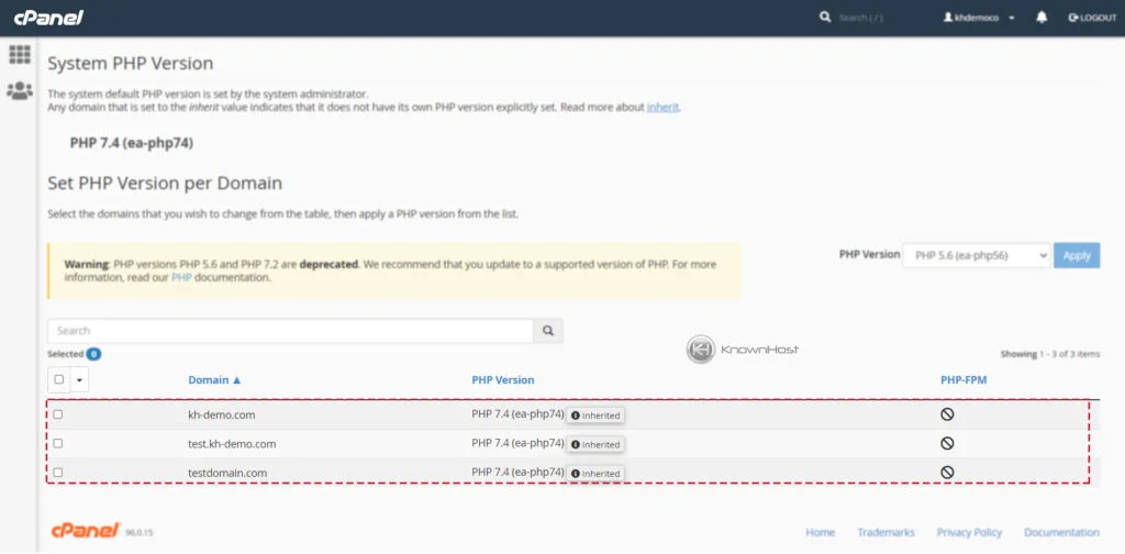 list-of-all-domains-with-php-version