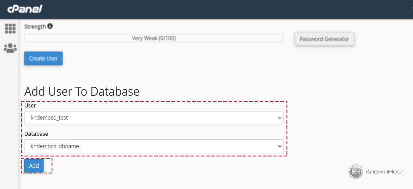 How to create MySQL Database and User in cPanel? - KnownHost