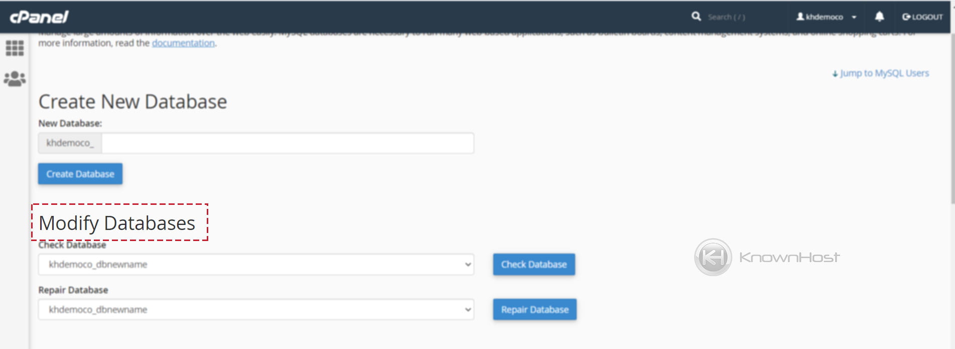How to repair MySQL database in cPanel? - KnownHost