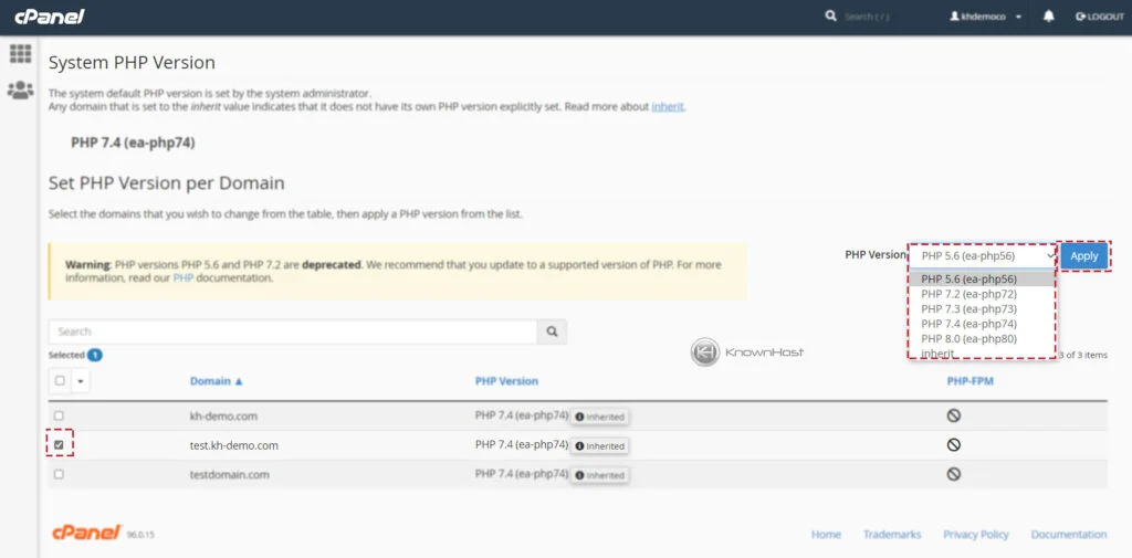 How to change PHP Version in cPanel