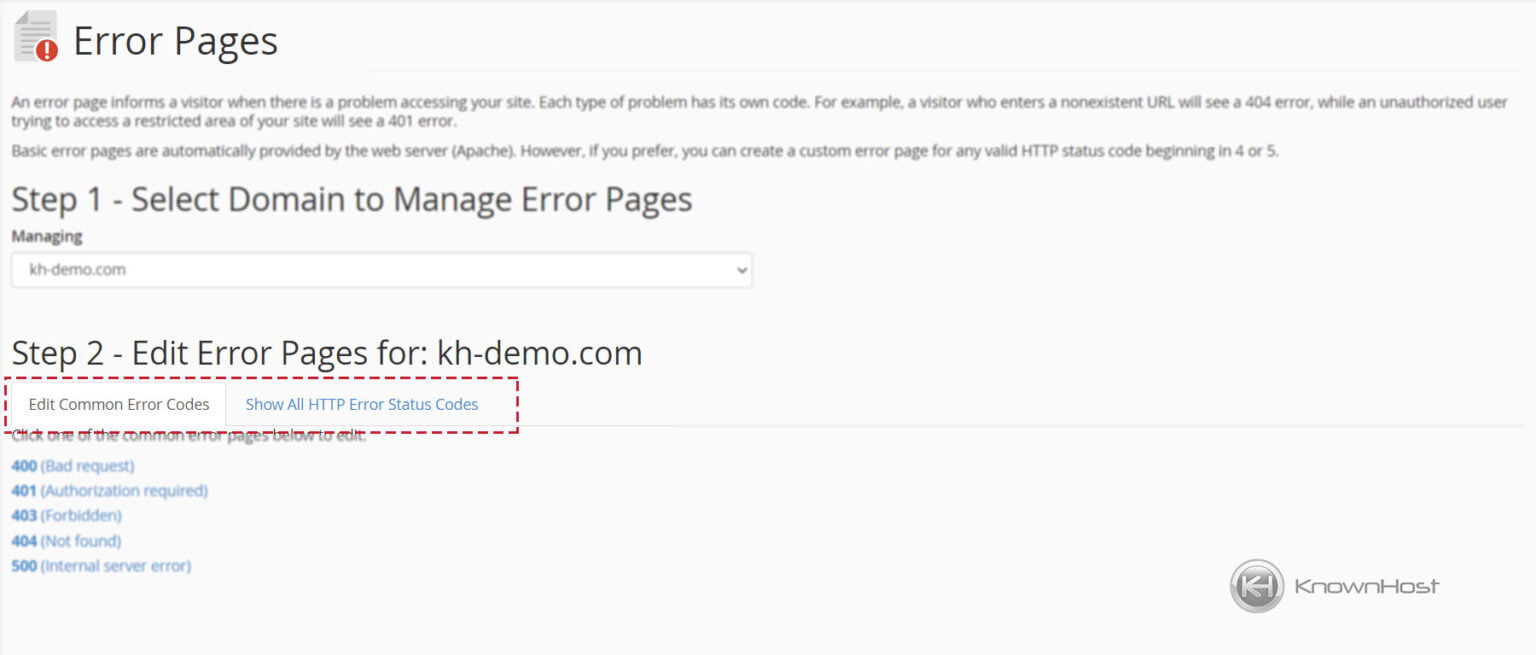 How to create custom error pages in cPanel? - KnownHost