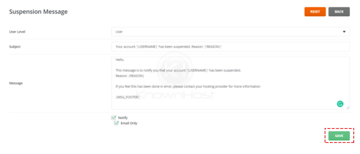 How to add a custom suspension message in DirectAdmin? - KnownHost