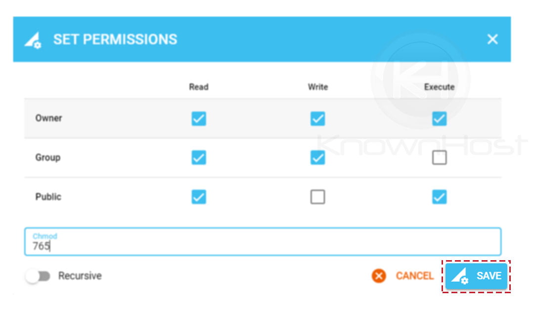 How to change directory or file permission in DirectAdmin? KnownHost