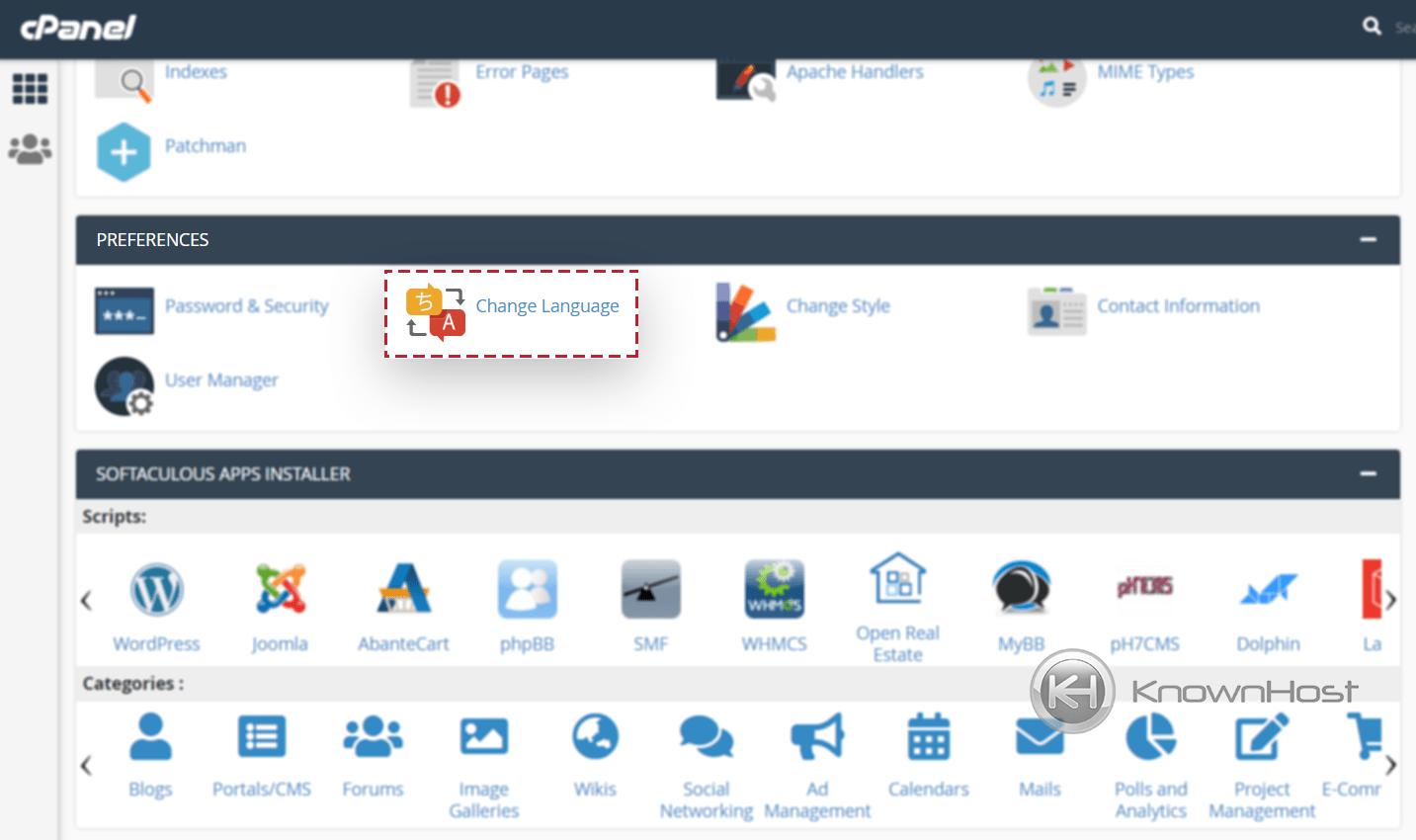 How to Change Language in cPanel? KnownHost