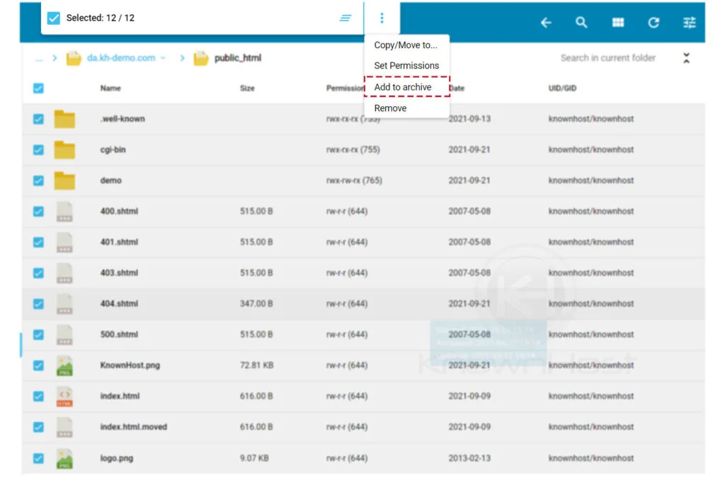 click-on-add-to-archive-directadmin