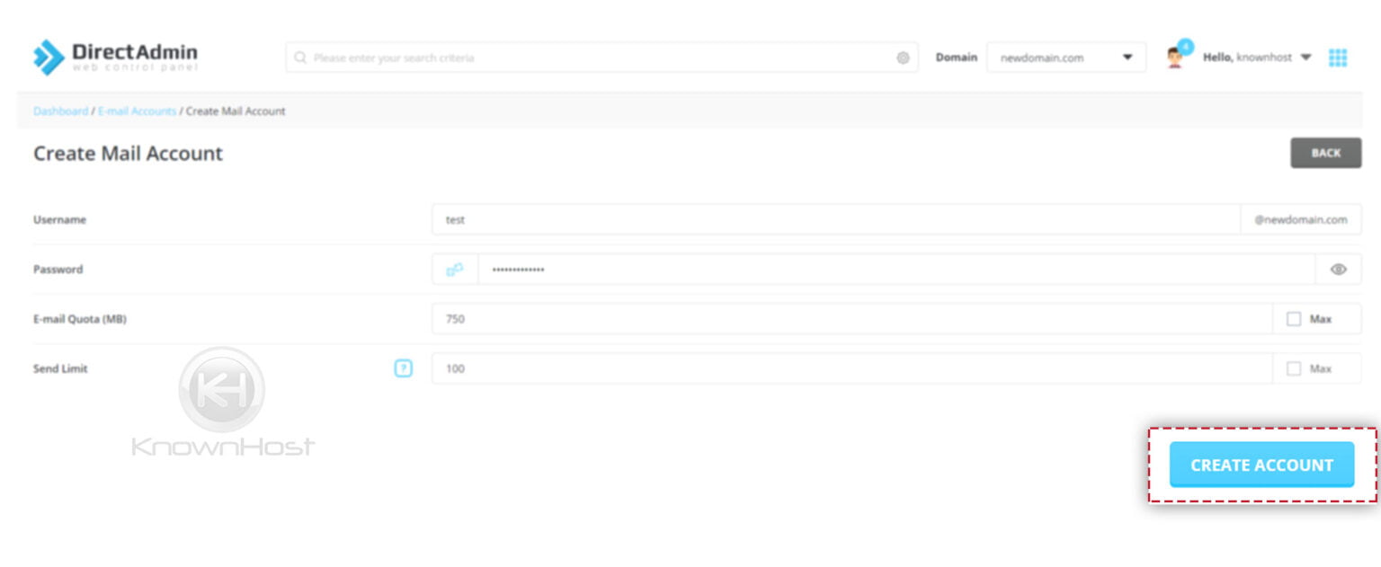 How To Create An Email Account In DirectAdmin KnownHost