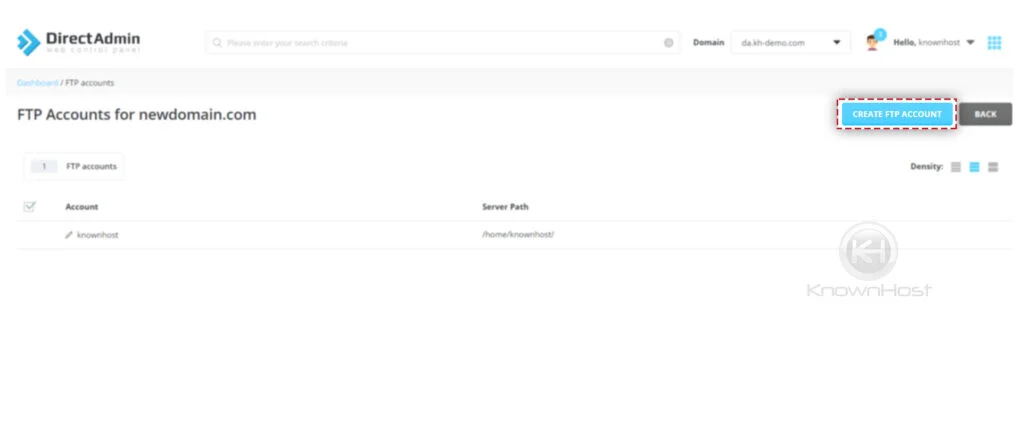 click-on-create-ftp-account-directadmin