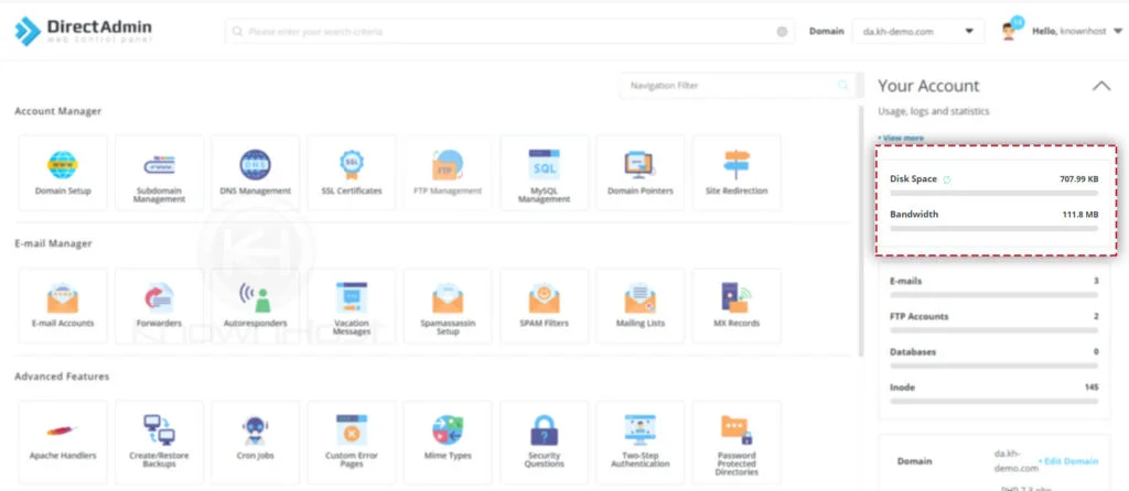 disk-space-bandwidth-usage-directadmin