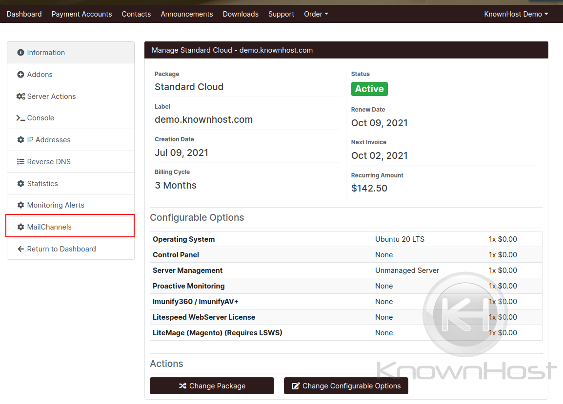 showing mailchannels option