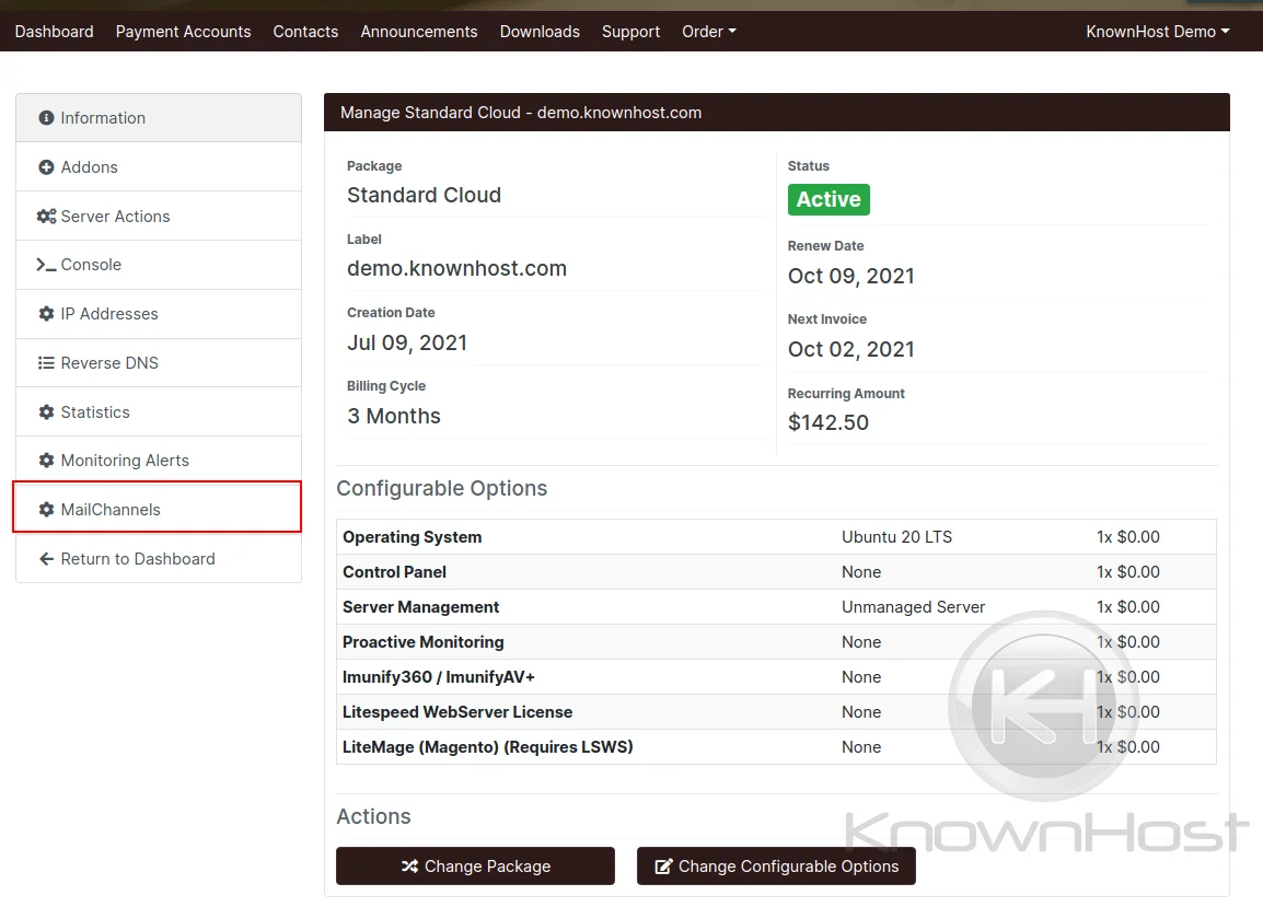 showing mailchannels option