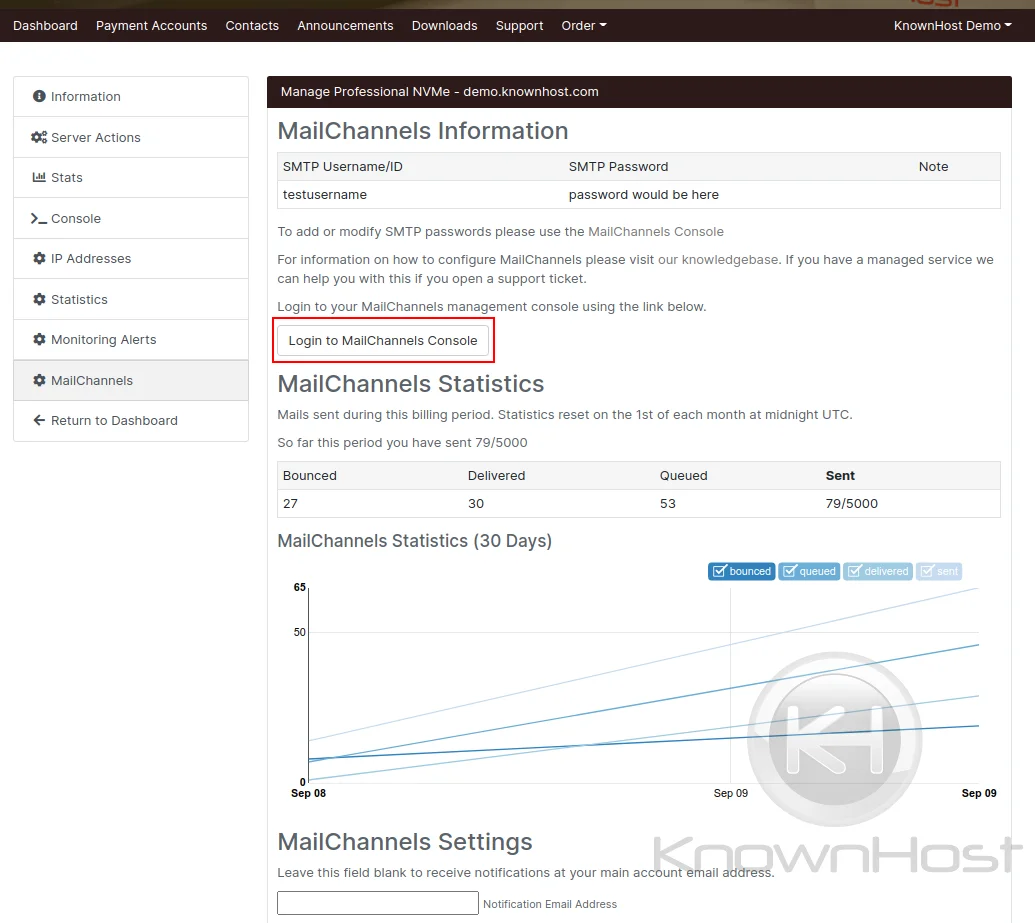 showing the mailchannels login