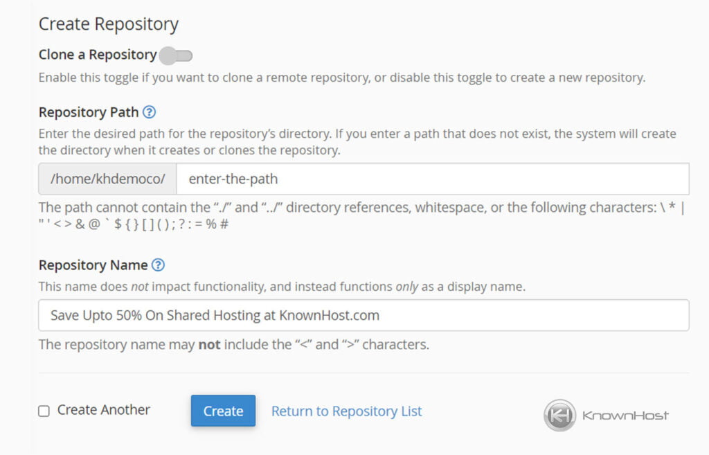 new-git-repository-cpanel