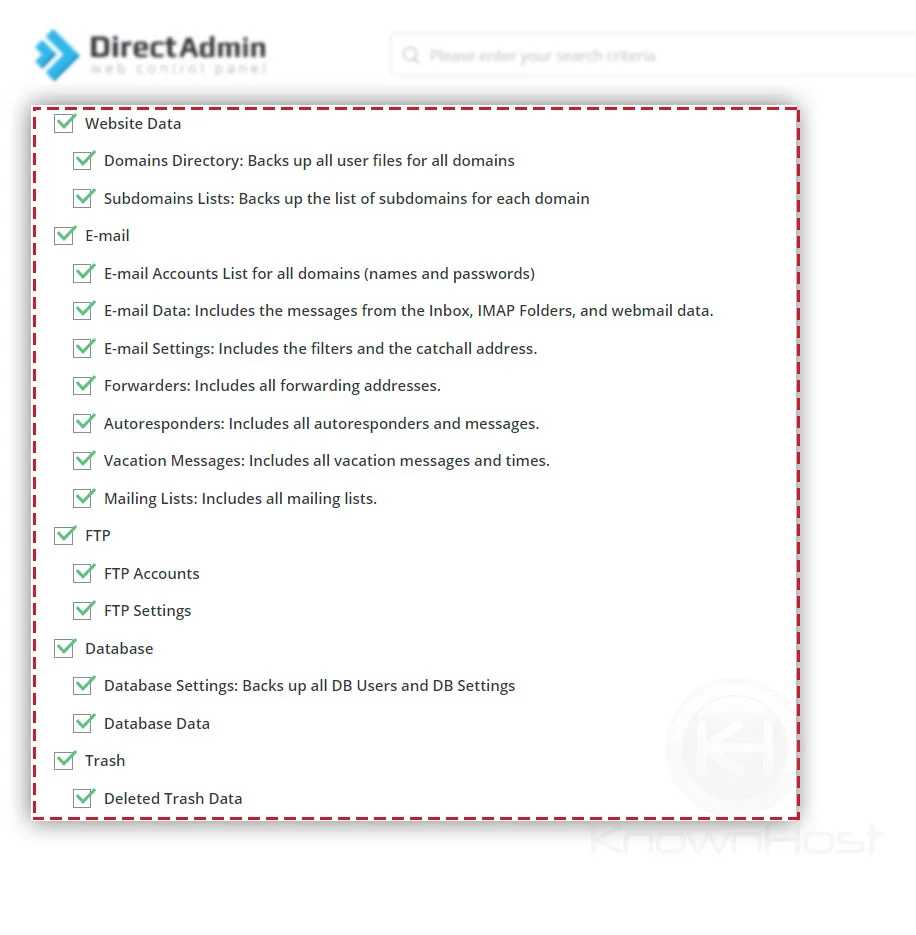 select-all-the-data-directadmin