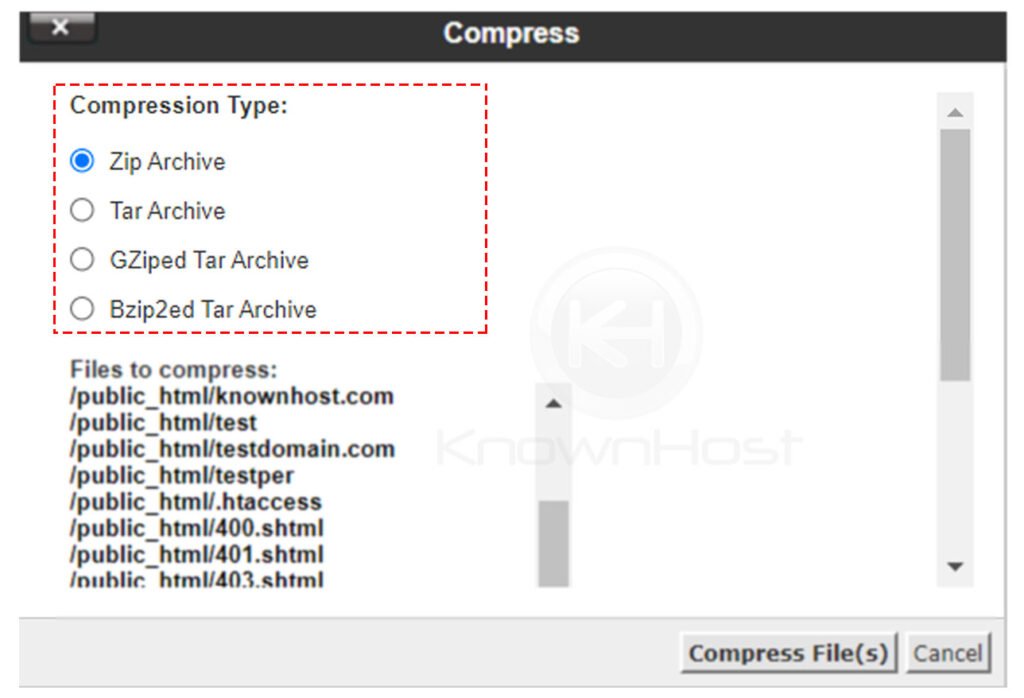 select-compression-type-cpanel