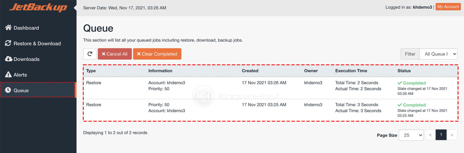 How to restore Database backup using JetBackup 5? - KnownHost