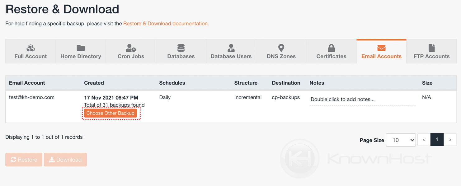 How to restore Email Account backup using JetBackup 5? KnownHost