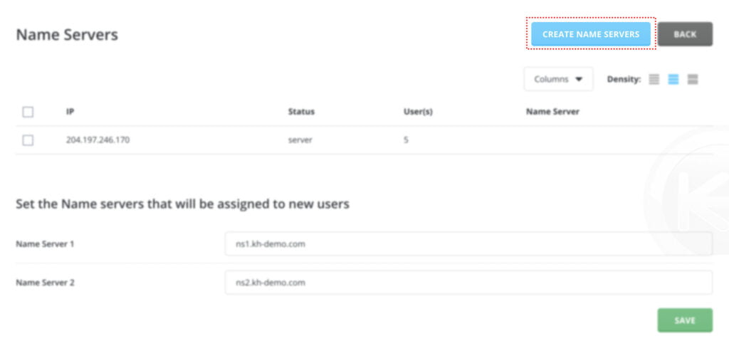 click on create nameservers