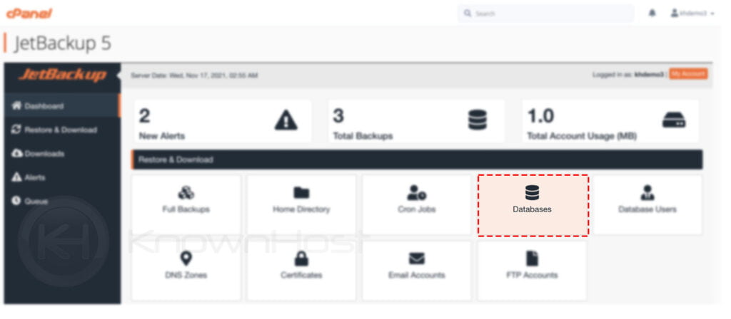 click on database to restore jetbackup 5