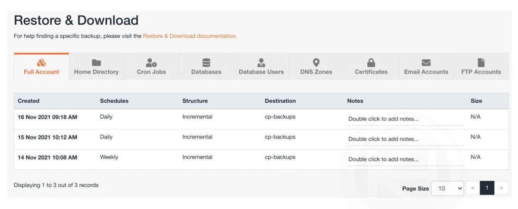 list of available full backups jetbackup