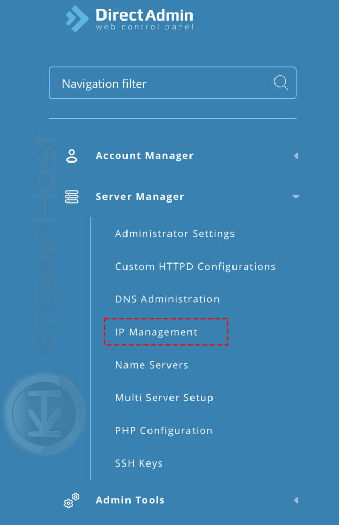 navigate to ip management directadmin