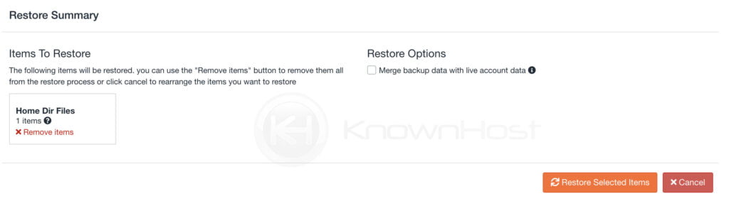 restore summary for the home and files jetbackup