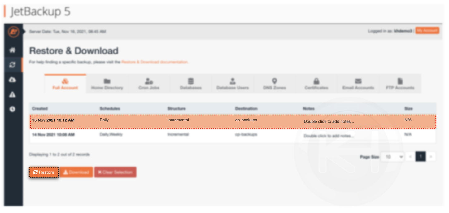 How to restore full cPanel backup with JetBackup 5? - KnownHost