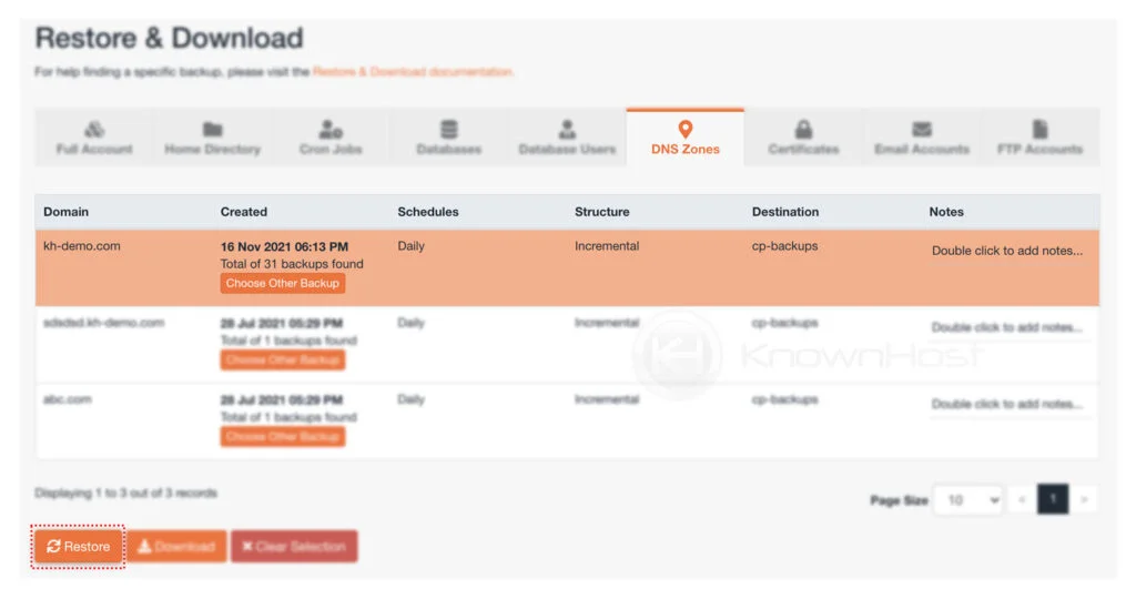 select dns zone backup jet backup 5