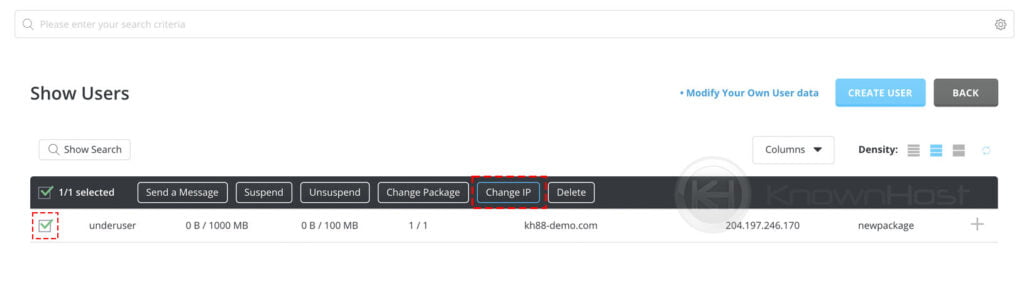 select ip click on change ip directadmin