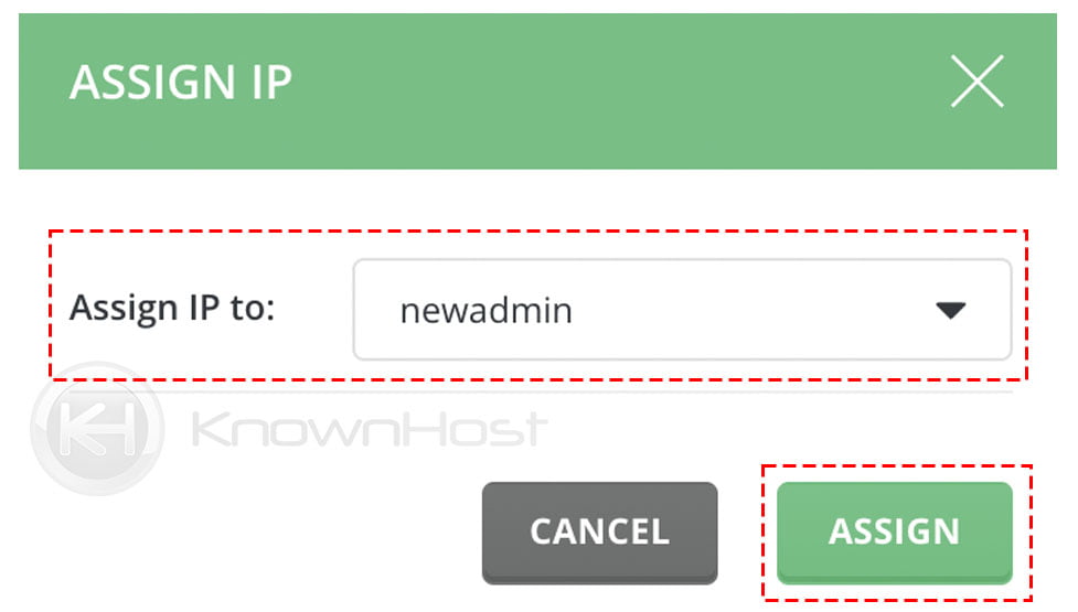 select username click assign dedicated ip directadmin