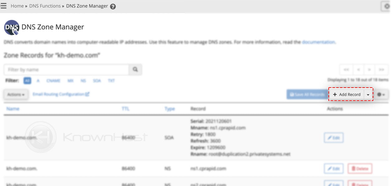 How to use DNS Zone Manager in WHM? KnownHost
